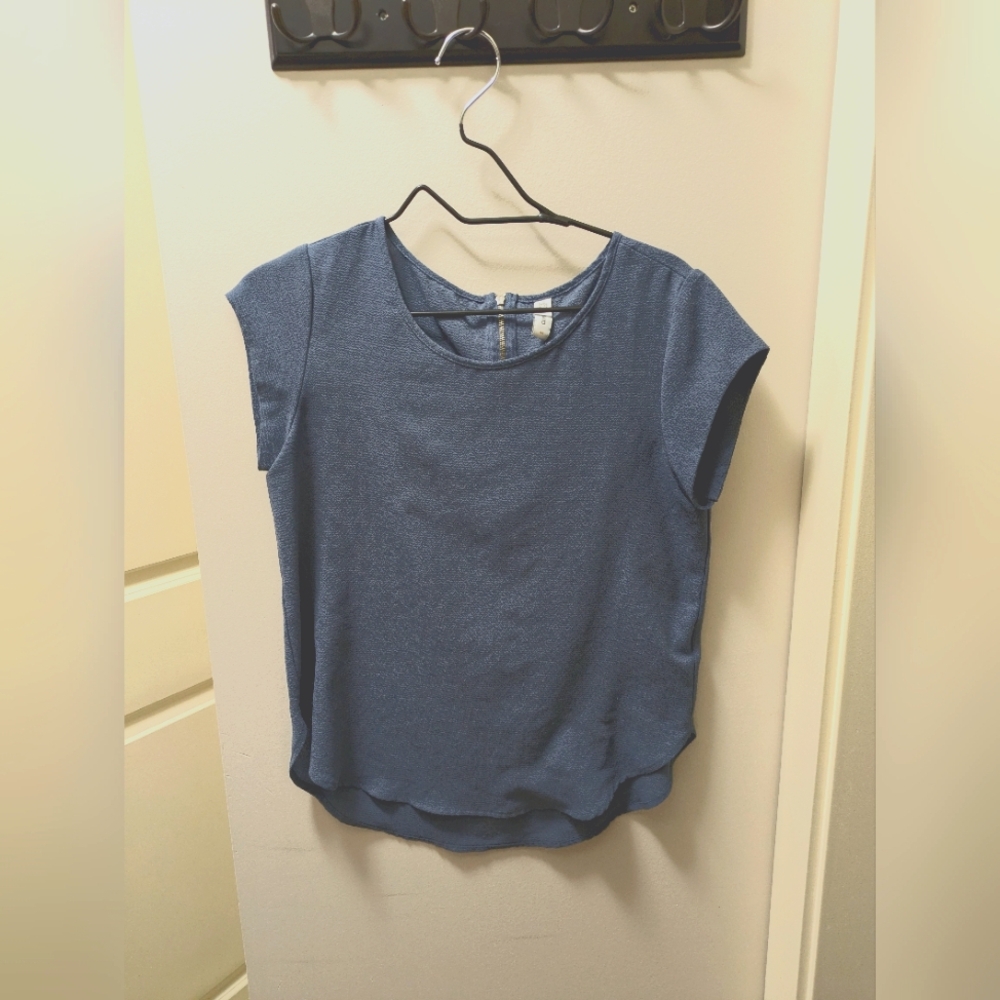 Blue Short Sleeve Blouse